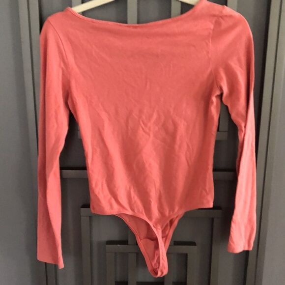 Vintage PInK Victoria’s Secret  coral peach long sleeve bodysuit 80s 90s - Picture 3 of 5
